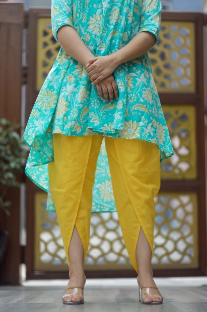 Blue And Yellow Khadi Embroidered Kedia And Tulip Pant | Latest Kurti  Designs